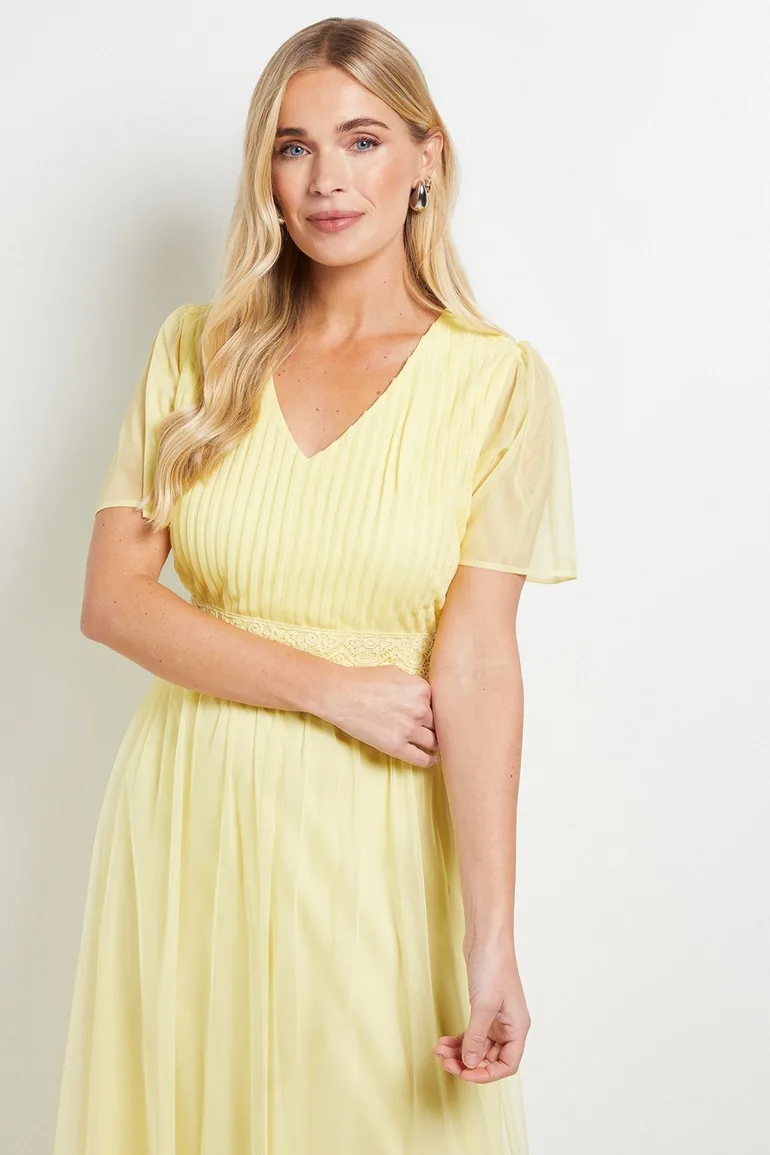Petite Mesh Lace Trim Maxi Dress Wallis Yellow : Dresses : VogaCloset Qatar