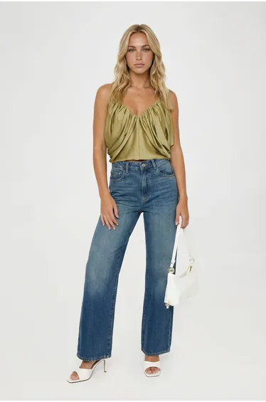 Satin Puffball Cami Blouse - olive