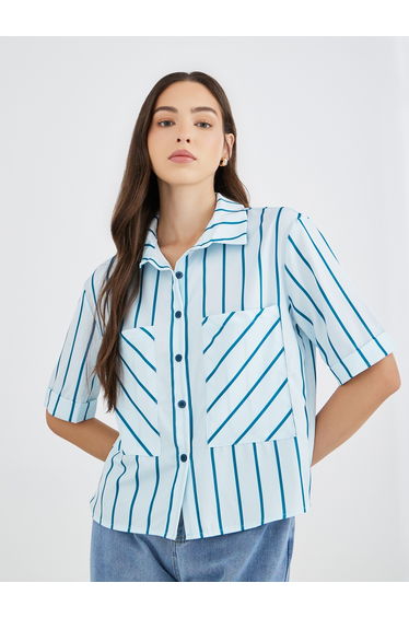 Striped Short Sleeve Oversized Shirt