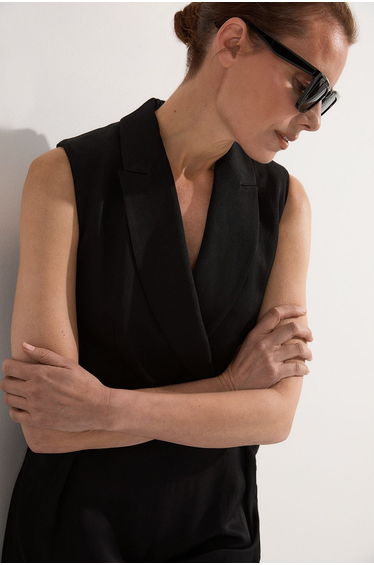 Petite Premium Viscose Linen Tailored Belted Wide Leg Jumpsuit