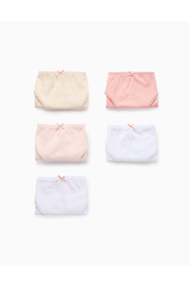 Pack of 5 Briefs for Girls 'Butterflies', White/Pink/Beige