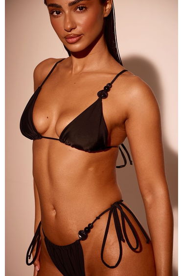 Black Bead Trim Tie Side Bikini Bottoms product thumbnail 3