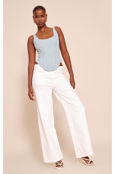 Sky Blue Boned Dip Hem Longline Corset