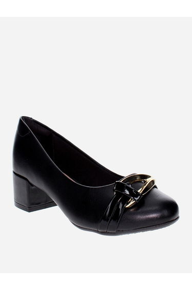 Solid Block Heel Shoes with Buckle Detail