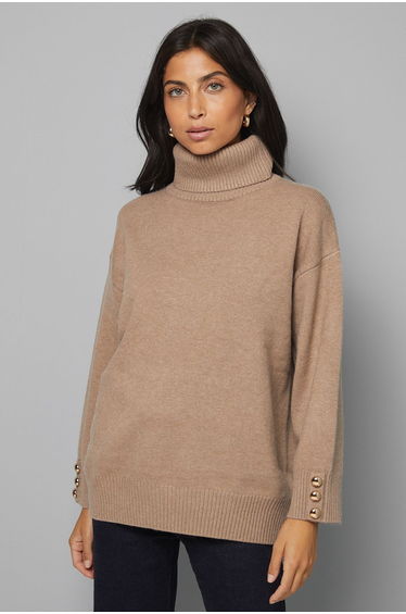 Roll Neck Button Cuff Jumper