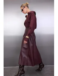 Burgundy a Line/A-Line Cut Maxi Knitted Skirt - 1