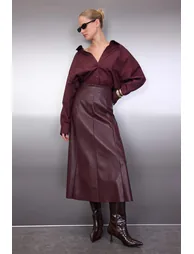 Burgundy a Line/A-Line Cut Maxi Knitted Skirt