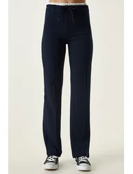 Women's Navy Blue Tie Detailed Knitted Trousers - 6