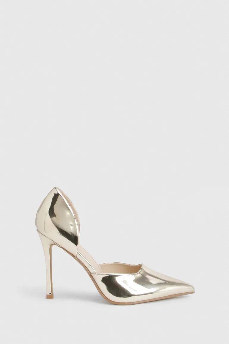 Wide Fit 2 Part Cut Out Court Shoes - gold - 2