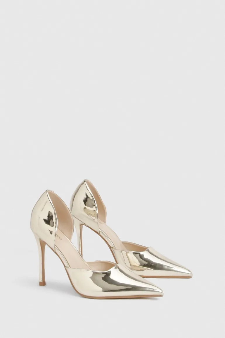 Wide Fit 2 Part Cut Out Court Shoes - gold - 1