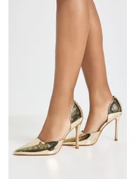 Wide Fit 2 Part Cut Out Court Shoes - gold
