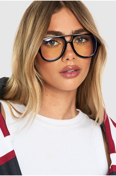 Oversized Retro Aviator Blue Light Glasses - black
