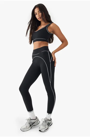 DSGN Studio Sculpt Contrast Piping Sports Legging - black