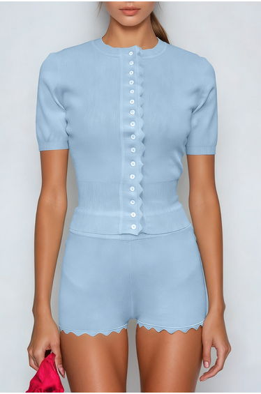 Damon Short Sleeve Knit Pants Set In Baby Blue