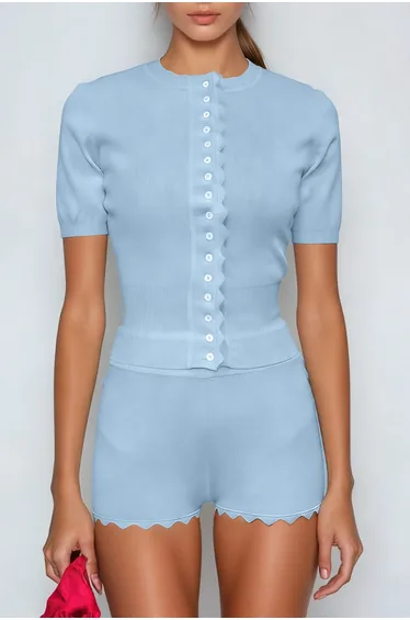 Damon Short Sleeve Knit Pants Set In Baby Blue