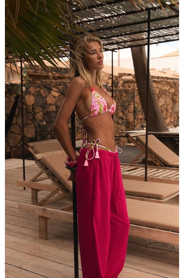 Fuschia Linen Look Drawstring Beach Trousers