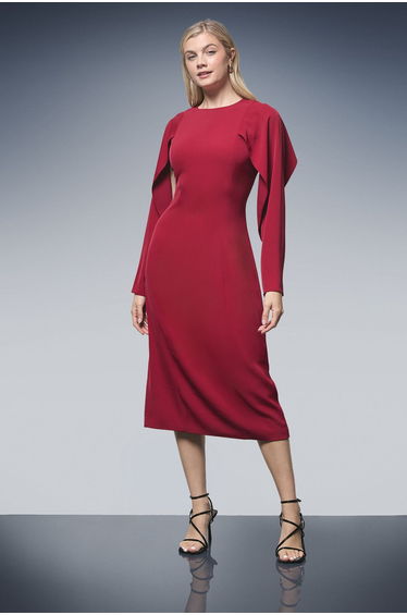Berry Caped Sleeve Detail Crepe Column Dress