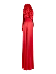 Satin Gathering Asymmetrical Sleeve Maxi Dress - 2