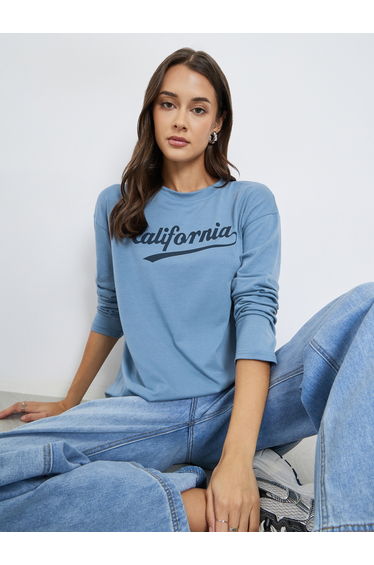 Oversized Slogan Print Long Sleeve T-Shirt
