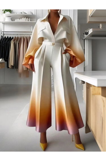 High Waisted Loose Gradient Pleated Split-Joint Pants Trousers