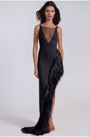 Feyz Asymmetric Fringe Maxi Dress In Black