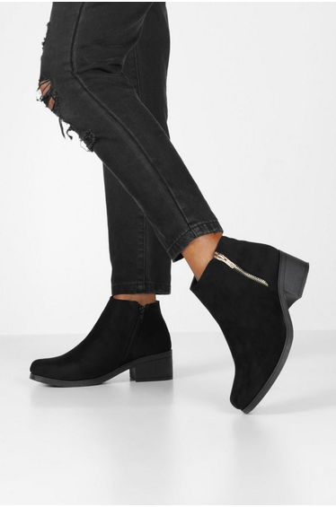Zip Side Block Heel Chelsea Boots - black