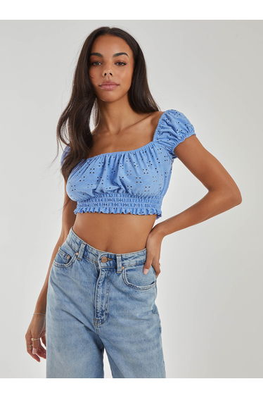 Square Neck Cropped Broderie Top
