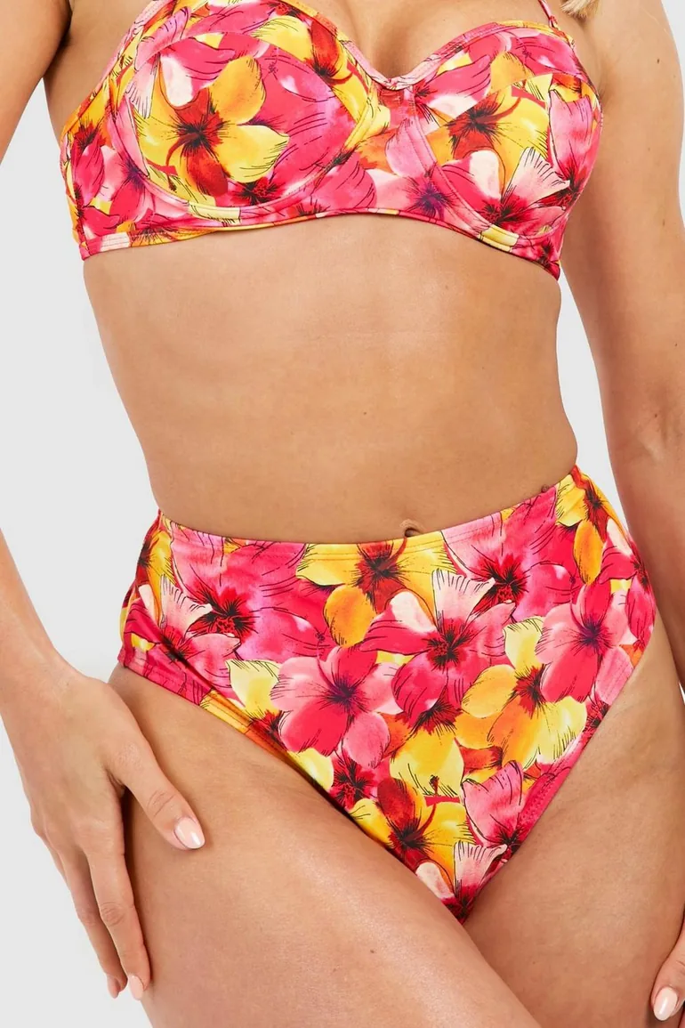Tropical High Waisted Bikini Brief - pink - 2