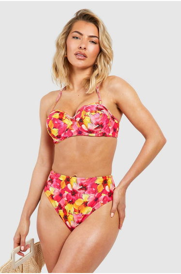 Tropical High Waisted Bikini Brief - pink