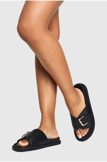 Wide Fit Buckle Strap Sandal - black
