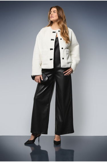 Faux Fur Button Detail Coat