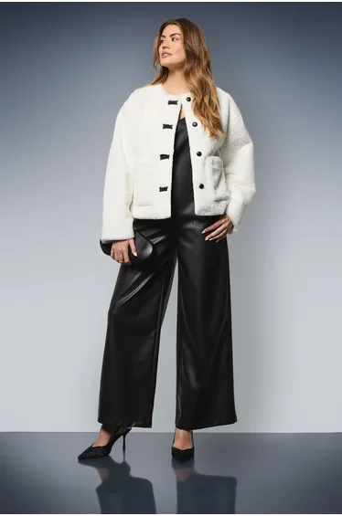 Faux Fur Button Detail Coat
