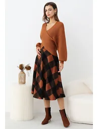 Rustic Fall Charm Check Flare Skirt