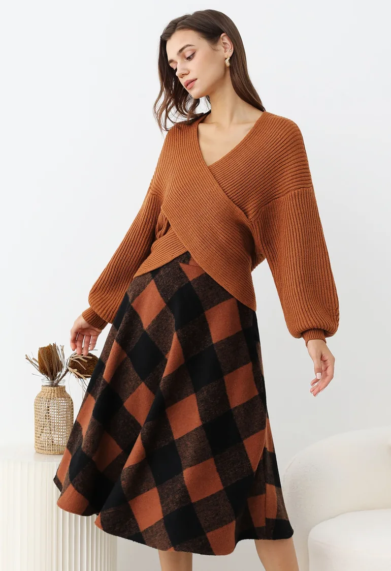 Rustic Fall Charm Check Flare Skirt - 2