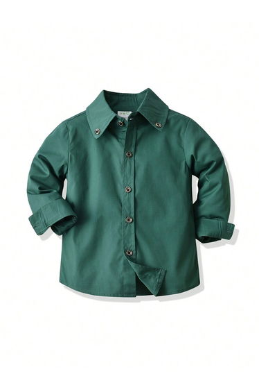 Boys Green Solid Button Front Shirt
