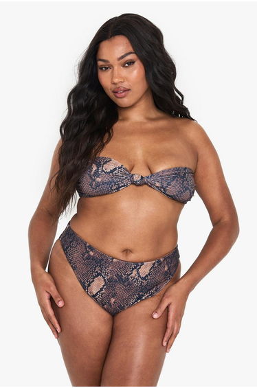 Plus Knot Detail Snake Print Bandeau Bikini Top - snake