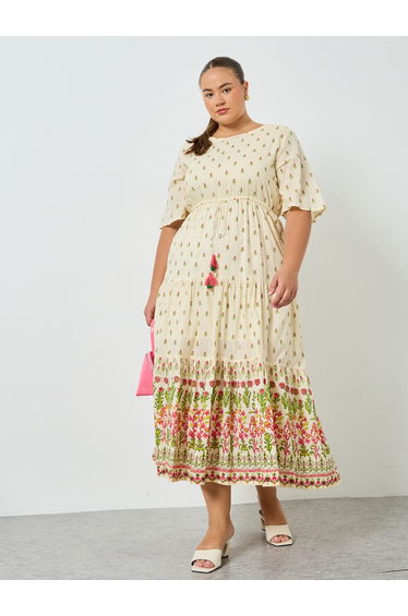 Plus Size Cream Floral Maxi Dress