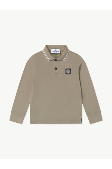 Stone Island Boys Organic Cotton Long Sleeve Polo Shirt in Green