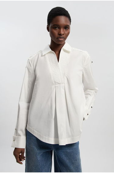 Boxy Cotton Placket Detail Woven Shirt