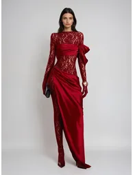 Rendris Long Sleeve Lace Maxi Dress In Wine