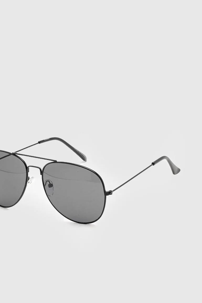 Black Frame Aviator Sunglasses - black - 3