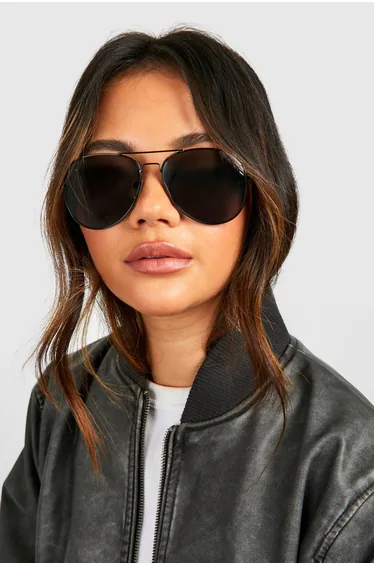 Black Frame Aviator Sunglasses - black