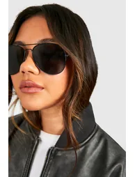 Black Frame Aviator Sunglasses - black - 1