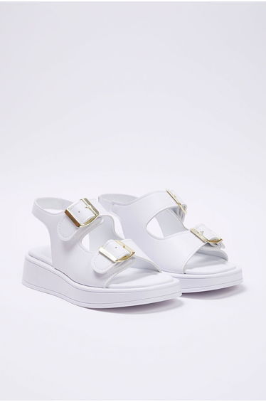 White Double Buckled Women's Thick Sole Sandals