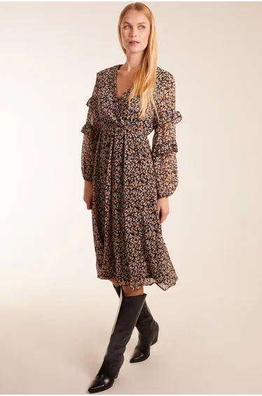 Frill Sleeve Wrap Midi Dress