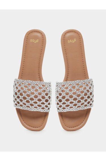 Woven Design Open Toe Flat Sandals