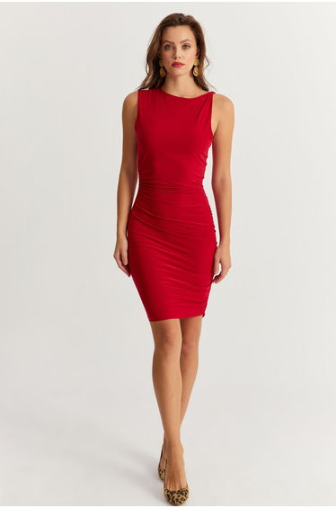 Women's Red Draped Midi Dress