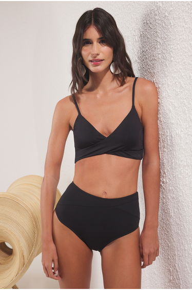 Black Triangle Drape Detailed Bikini Top