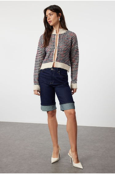 Stone Soft Textured Gradient Knitwear Cardigan