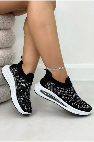 Crystal Comfort Aura Stretch Sock Slip On Trainers Black